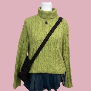 vintage 90s green plus size girly downtown it girl cable knit turtleneck